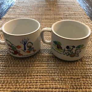 Vintage Walt Disney Productions Mugs Gold Rim Cup by Sango China set of 2